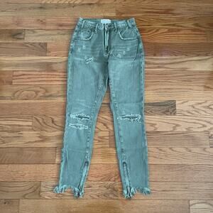 One Teaspoon Womens 25 Freebird High Waist Skinny Jeans Green Rigid Distressed